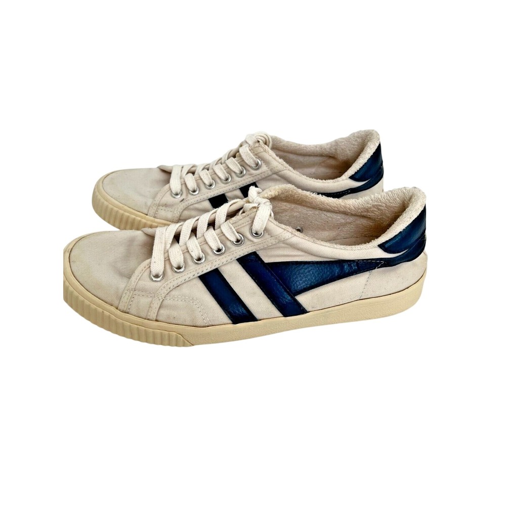 Gola Tennis Mark Cox Off White Navy Blue Canvas Sneakers CLA280 Womens 10